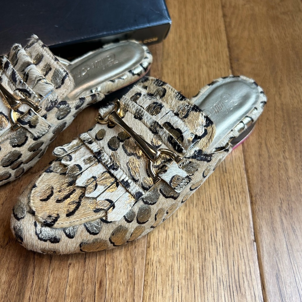 Claire Flowers pony hair mules